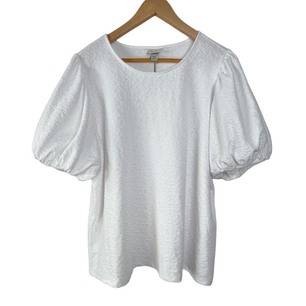 A New Day White Balloon Sleeve Crew Neck Top Blouse Size XXL